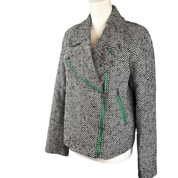 Worthington Womens Jacket Black Tweed Moto Biker Zip Up Casual Size Large - Picture 2 of 9